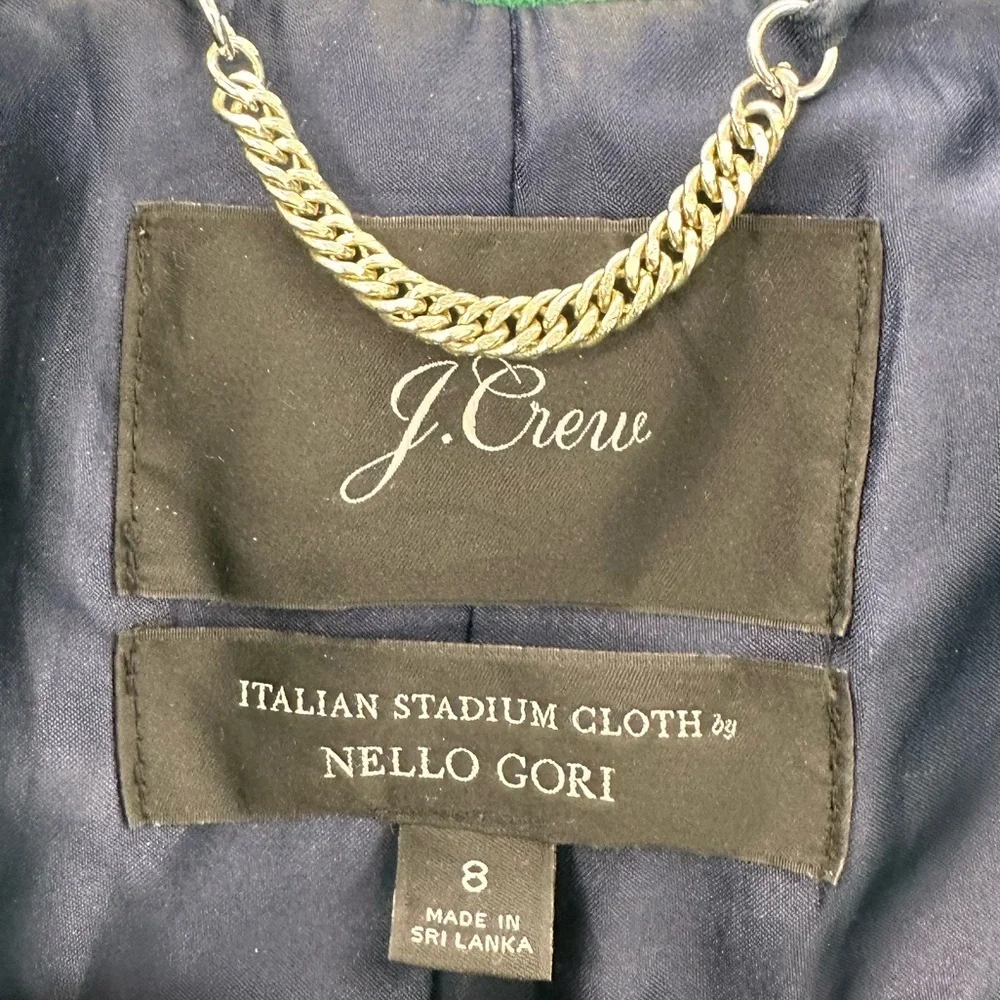 J. Crew Green Stadium Cloth Nello Gori Wool Pea Coat with Faux Fur Trim 8 Winter - Picture 4 of 7